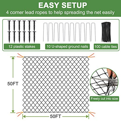DQS Bird Netting 50' x 50', 2.4" Square Mesh Garden Netting, Poultry Net - size: 2.4", 50' x50'