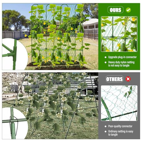 Cucumber Trellis for Raised Bed, Tall Metal Garden Trellis for Climbing Plants Outdoor with Netting, Gloves, Garden Tools, Trellis for Vegetables Plant Support Peas Fruit Flower Grape - color: U-Frame 65'' (H) X 50'' (L)