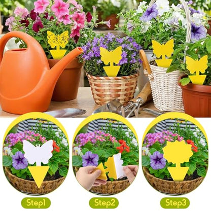 60 Pack Fruit Fly Traps Fungus Gnat Sticky Traps Yellow Black Green Plant Fly Stickers Double Side with Shovel for Indoor Outdoor Kitchen Garden Houseplant Flying Bug Insect (Flower) - style: Flower