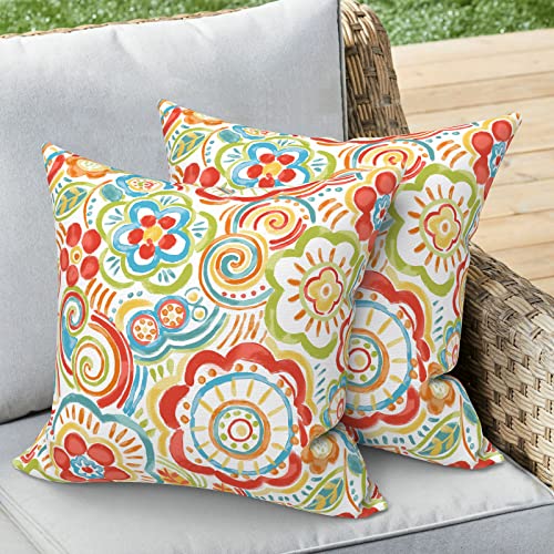Outdoor 16x16 Inch Throw Pillow Covers Set of 2, All Weather Square Pillow Cases, Patio Cushion Pillow of Home Furniture Use, Flower Multi - color: Flower Multi, size: 16" x 16" (Pack of 2)