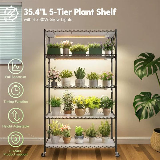 FREELICHT Plant Stand with Grow Light 5-Tier, 4×30W 5000K, 35.4x13.8x61.5IN - size: 35.4x13.8x61.5IN