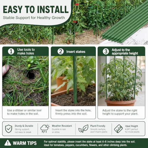 Xiny Tool Garden Stakes, 25 Pack 4 Ft Steel Plant Garden Tomato Stakes with Plastic Coat for Climbing Plants (25 Pack 48 Inch) - size: 48 Inch