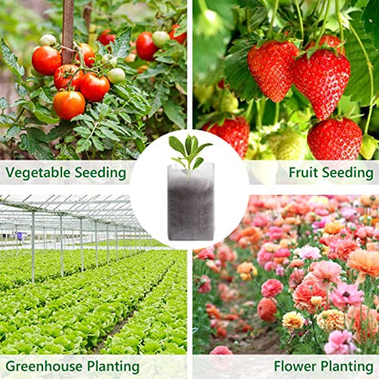GREANER 100pcs Biodegradable Nursery Bags, 9 x 9inch Seed Planting Bags, Planting Seed Starting Pots Pouches, Standable Pouch for Potato, Flower, Tomato Plant Starts - size: 9.8"x9.8"/100pcs