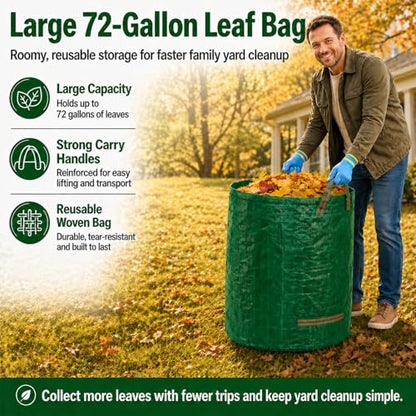 Leaf Scoops Hand Rakes, Leaf Claws & Leaf Grabbers for Yard Work with 72-Gallon Reusable Leaf Bag, 2 Pairs Adult Garden Gloves & Soft Handle Covers, Yard Cleanup Kit for Leaves - style: Leaf Scoops Kit with Bag & Gloves