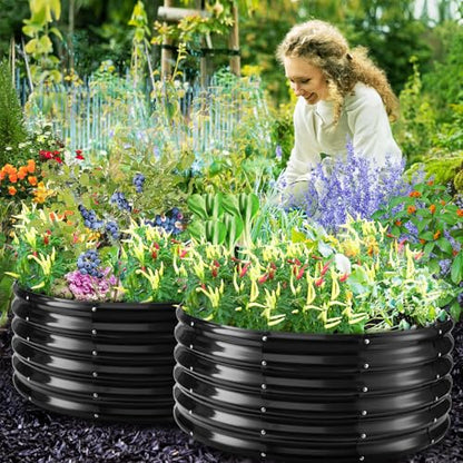 YSEJOMP 17" Tall 40" Diameter Round Raised Garden Bed Kits Outdoor Black - color: Black, size: 40 Dia X 16.5 inches