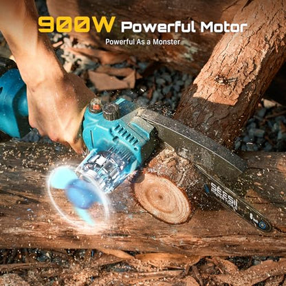 SEESII Mini Chainsaw Cordless 8 inch, Oiler System & Replacement Chain - color: Navy Blue