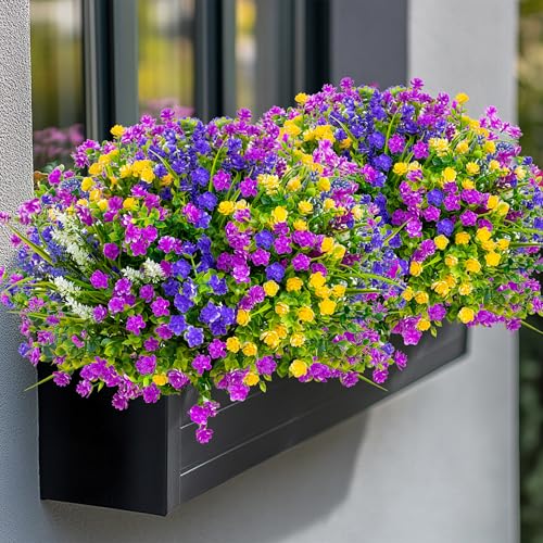 AXYLEX Artificial Flowers for Outdoors, 12 Bundles Fake Plants (Multi) - color: 12 Pcs - Magenta+purple+yellow+lavander