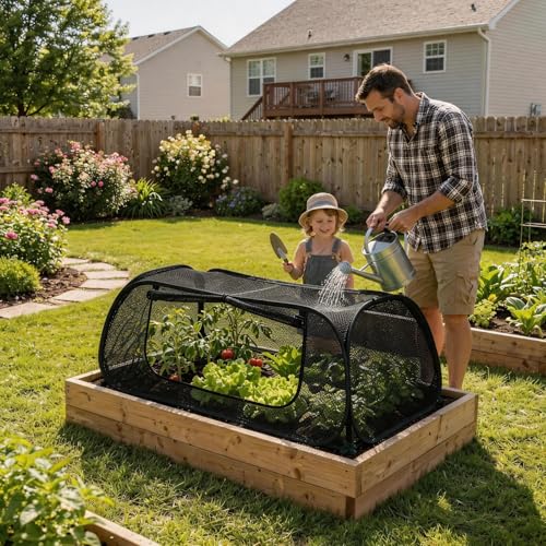 QwayHome 2Pack Garden Covers for Raised Beds, Pop Up Mesh Plant Protect Covers, Black 45% Sunblock Plant Shade Tent, Vegetable Seedling Crop Cage for Against Animals, With 8 Stakes L*W*H - 45*22*16in - color: Black