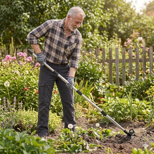 Weed Puller Tool with Long Handle - 60" Stand Up Weed Remover Tool, Upgraded 11-Tine 2 in 1 Manual Weed Rake and Garden Hoe, Heavy Duty Manganese Steel Uprooting Tool for Yard, Lawn, Patio