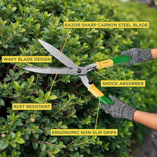 Miracle-Gro 18 in. Wavy Blade Hedge Shears – Lawn and Yard Tool with Sharp Carbon Steel Blades for Trimming Borders, Shaping Bushes, and Shaping/Trimming Hedges, Shrubs - style: Wavy Blade Hedge Shears 18"