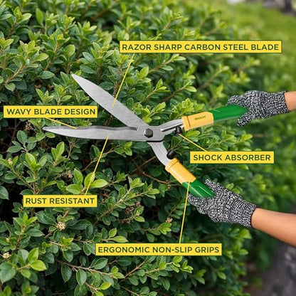 Miracle-Gro 18 in. Wavy Blade Hedge Shears – Lawn and Yard Tool with Sharp Carbon Steel Blades for Trimming Borders, Shaping Bushes, and Shaping/Trimming Hedges, Shrubs - style: Wavy Blade Hedge Shears 18"