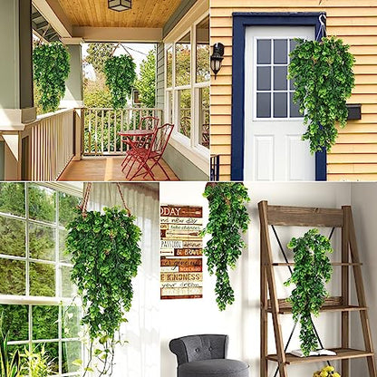 RECUTMS 4 Pcs Artificial Hanging Eucalyptus Greenery Plants 29.9 Inches - color: Green