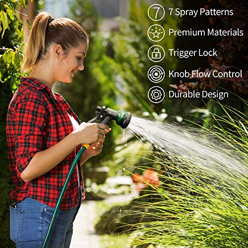 AUTOMAN Garden Hose Nozzle, Water Hose Sprayer Nozzle with 7 Adjustable Watering Patterns, Slip Resistant for Watering Plants, Lawn& Garden, Washing Cars, Cleaning, Showering Pets & Outdoor Fun. - color: Dark Green