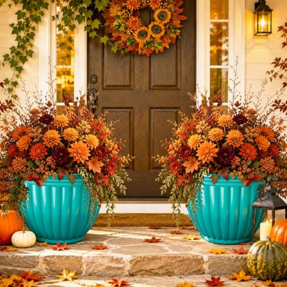 Autodaya 15" Large Planters For Outdoor Plants Set Of 2 Plastic Flower Pots - color: 15"-gradient Teal Green