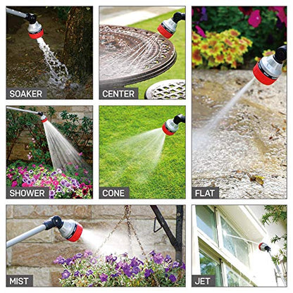 Eden 7-Pattern 33" Metal Garden Hose Watering Wand W/Quick Connect Starter Set 96618 & 95210 Premium Garden Hose Fitting Quick Connect with Water Stop & Lock Feature, 5 pc Set