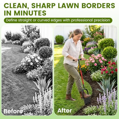 Manual Lawn Edger Tool, Half Moon Garden Edger for Turf & Bed Shaping
