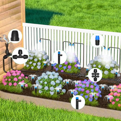 MIXC 230FT Quick-Connect Drip Irrigation System Kit, Automatic Garden Watering System with 1/4" & 1/2" Fast-Lock Tubing - Adjustable Nozzles & Sprinklers for Garden, Greenhouse, Lawn, Potted Plants - size: 33FT Main tube+197FT 1/4'' tube