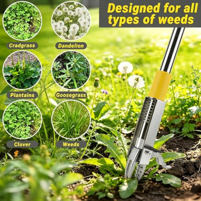 Stand Up Weed Puller Tool, Dual Eject, 4-Claw, 48" Long Handle