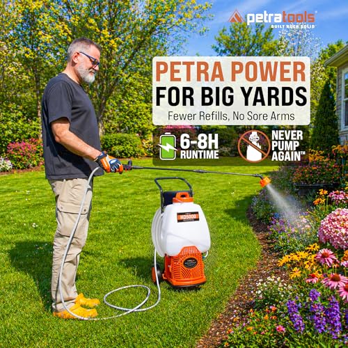PetraTools Battery Sprayer w/Wheeled Cart - 9 Nozzles, 3 Hoses, 2 Wands - style: HD5000 Pro Series