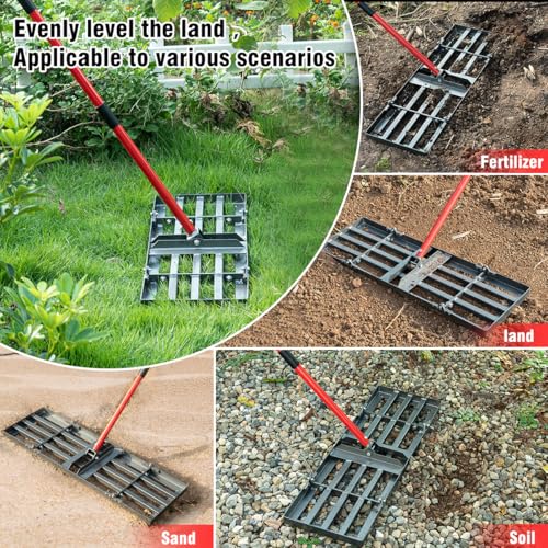 Zenhosit Lawn Leveling Rake - Lawn Leveler with 78" Adjustable Steel Handle, 30"x10" Ground Plate for Yard, Grass, Level Soil, Dirt Ground or Golf Field