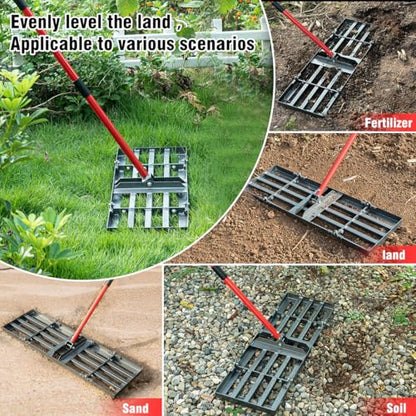 Zenhosit Lawn Leveling Rake - Lawn Leveler with 78" Adjustable Steel Handle, 30"x10" Ground Plate for Yard, Grass, Level Soil, Dirt Ground or Golf Field