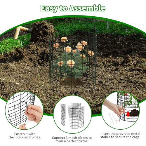 PASARA 6 Pack Plant Protectors from Animals, 12 Inch Round Cloche Plant Cages with Sturdy Chicken Wire Mesh, Garden Cages to Keep Animals Out for Vegetables & Flowers, Includes Support Stakes - size: 6PACK-12*12inch