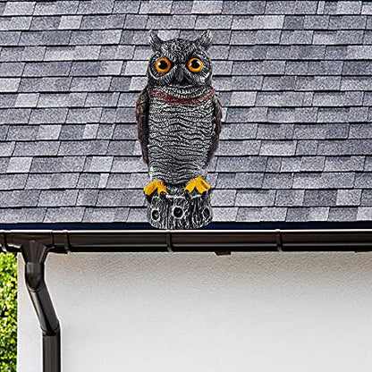 Hausse 3 Pack Fake Horned Owl Bird Scarecrow Decoy, Plastic Owl Bird Deterrents