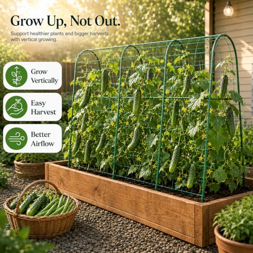 FOLLOOK Cucumber Trellis for Raised Garden Bed,63x48inch, Green - color: Green, size: 63x48inch