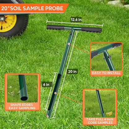 4Pcs Lawn Care Tool Kit -16”WX24”L Compost and Peat Moss Spreader, 20" Soil Sampler Probe,10”WX42”L Hollow Tine Lawn Aerator,10”DX30”LX75”H Leveling Rake, 4-Step Lawn & Garden Care System