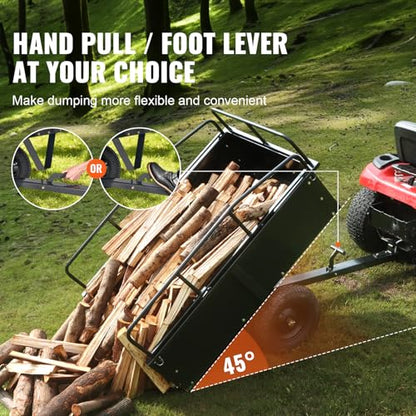 Happybuy Heavy Duty Steel ATV Dump Cart, 750-Pound Capacity, 12 Cubic Feet Garden Utility Trailer with Removable Sides for Lawn Mower Tractor - Black