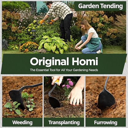 Original Homi Hand Hoe - Traditional Handmade Korean Garden Tool for Weeding Digging & Planting with Forged Steel & Chestnut and Acacia Wood Handle