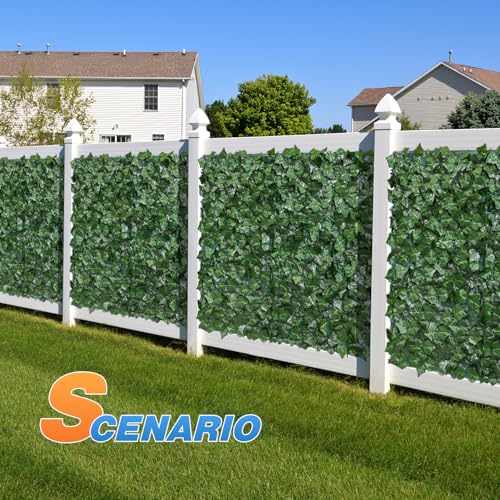 TANG 58"x196" Faux Ivy Privacy Fence Screen Roll- 4Pcs Artificial Leaf Fences Greenery with 130 GSM Mesh Panel,Outdoor Green Wall Chain Link Fence Covering for Balcony Backyard Patio, Ivy - color: Ivy, size: 58"x196"