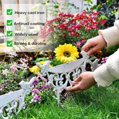 Sungmor Cast Iron Garden Edging Border, 9.9 Inches Tall, 4 Pack White - color: Rustic White - 10inch Tall