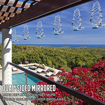 Hausse 6 Pack Bird Repellent Spiral Reflectors Silver Mylar Spinner, Hanging Reflective Bird Deterrent Device, Garden Decorative Scare Birds Away, Like Woodpeckers, Pigeons and Geese - size: 9.8 Inch, Silver