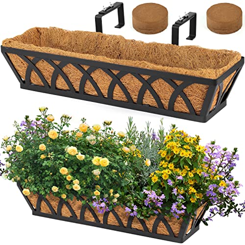 24" Hanging Window Box Basket w/Coco Liner, Black, 2-Pack - color: Black - Set 2, size: 24IN Style A