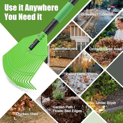 Lightweight Plastic Leaf Rake for Lawns - 16.5'' Wide Garden Rake for Leaves,Gentle on Lawn,50'' Adjustable for Women Seniors Kids,Outdoor Yard Rakes for Sweep Leaves,Grass, Pine Needle - size: 50''