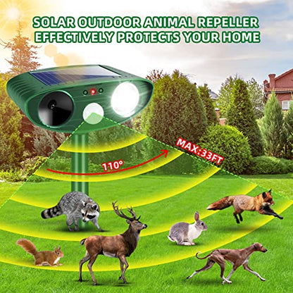 Solar Ultrasonic Animal Repellent Outdoor, Deer Repellent Devices for Yard Garden with Motion Sensor & Flashing Light, Waterproof Animal Deterrent for Cat Dog Squirrel Raccoon Rabbit Skunk Coyote Farm