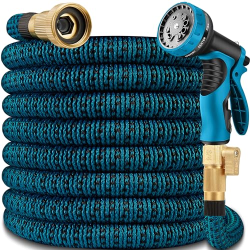 100 ft Garden Hose - Expandable Garden Hose with 10 Function Spray Nozzle - Kink-Free, Lightweight, Durable, Flexible, 2026 New Retractable Water Hoses for Yard, Lawn, Gardening(Blue Black)