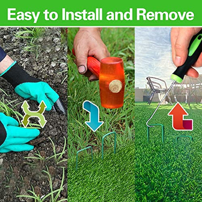 Bakulyor 100Pcs Green Landscape Staples 6 Inch Garden Artificial Turf Stakes Staples, 11 Gauge Lawn Galvanized Ground Fabric Pins for Weed Barrier Sod Decorations Holding Fence and Irrigation Tubing