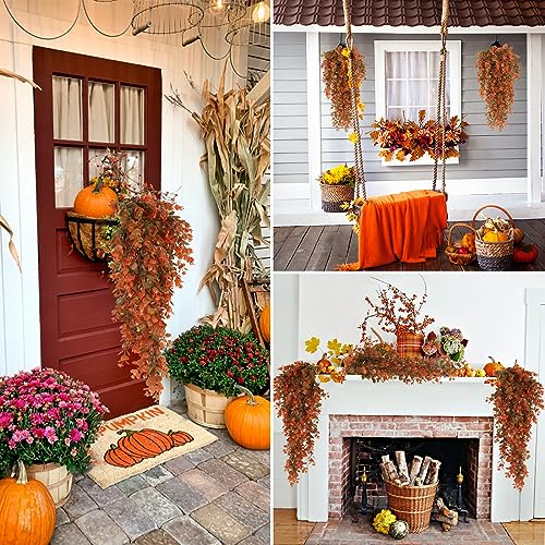 RECUTMS 4 Pcs Fake Fall Eucalyptus Hanging Greenery Plants 29.9Inch - color: Orange