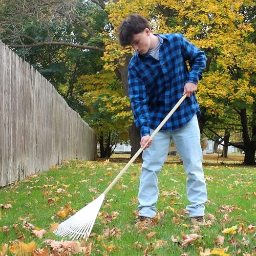 Leaf Rake – 22.5" Resin Head – 48" Hardwood Handle, White - color: White