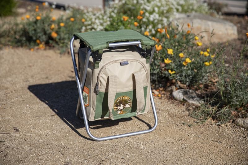 PICNIC TIME Disney Mickey Mouse Gardener Folding Seat with Tools, Folding Garden Stool with Detachable Tote and Hand Tool Set Organizer, Portable Gardening Chair, (Olive Green with Beige Accents) - color: Disney Mickey Mouse - Olive Green With Beige Accen