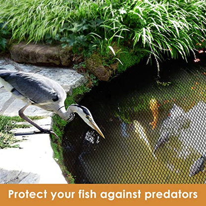 PACETAP Pond Netting Kit 7 x 10 Ft for Leaves, Heavy Duty Koi Pond Cover, Pool Protective Cover Netting with Stakes Protecting Koi Fish from Birds, Cats, Predators - size: 7x10