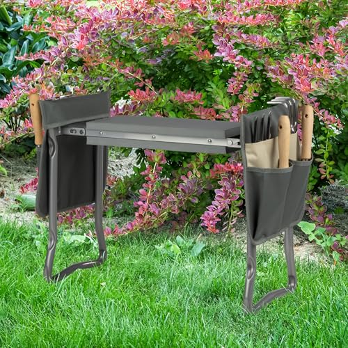 Pure Garden 2-in-1 Foldable Garden Kneeler and Seat, Gray - color: Gray and Tan