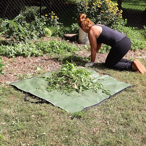 Garden and Landscape Bag, Portable Leaf and Weed Tarp with Handles, Reusable Leaf Bag, 48" X 56" Weed and Landscape Tarp