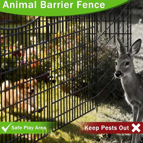 10 Panels No Dig Dog Fence Outdoor for Yard, 48 in (H) x 23.6 ft (L) Animal Barrier Fence Rustproof Metal Wire Panel Border for Dog, Tall Garden Fenceing Panels Temporary Ground Stakes for Yards,Patio - size: 48 in（H）