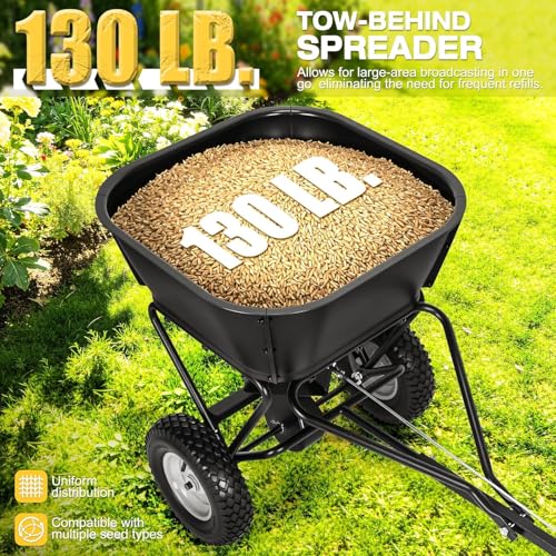AugFir Tow Behind Broadcast Spreader, 12 FT Spread Width Pull Behind Spreader, Lawn Fertilizer Spreader Seeder for Grass Seed, Salt, Ice Melt