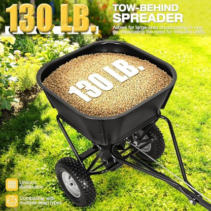 AugFir Tow Behind Broadcast Spreader, 12 FT Spread Width Pull Behind Spreader, Lawn Fertilizer Spreader Seeder for Grass Seed, Salt, Ice Melt