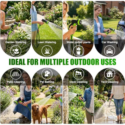 NON-EXPANDABLE Garden Hose 100ft x5/8'', Heavy Duty Flexible Water Hose with 10-Function Sprayer, Lightweight, Leak Proof, Durable Fabric Skin, Pressure Resistant for Yard, Outdoor - size: 100ft