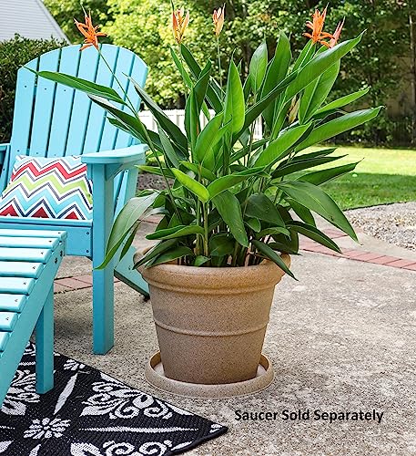 The HC Companies 24 Inch Terrazzo Extra Large Round Planter - Rolled Rim Weather Resistant Decorative Plastic Plant Pot with Drainage for Indoor Outdoor Use, Chocolate - color: Chocolate, size: 24"